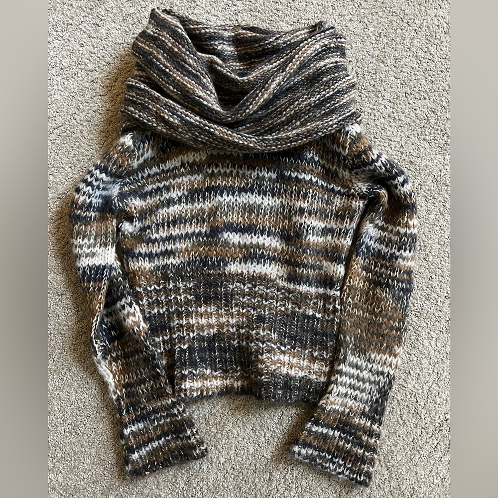 Elegant Striped Cowl Neck Sweater